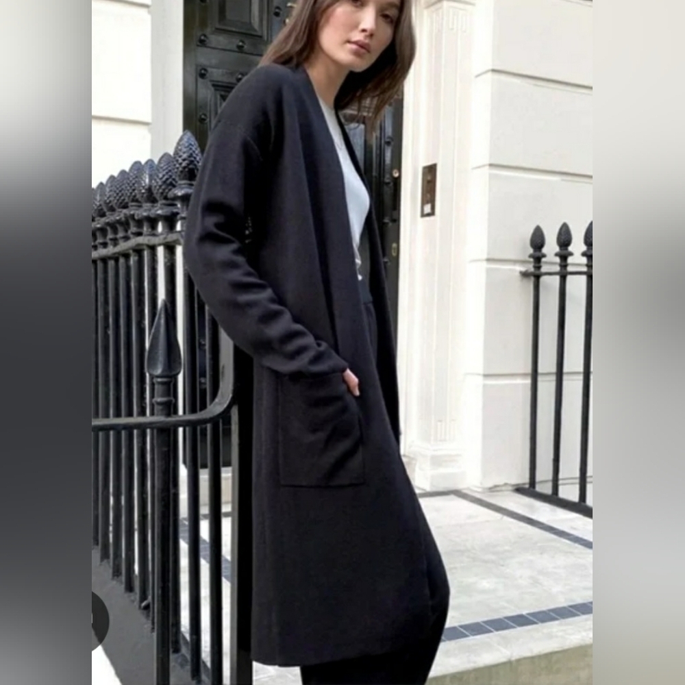 Babaton Lance Midi Cardigan Wool Blend Open Front Charcoal Gray